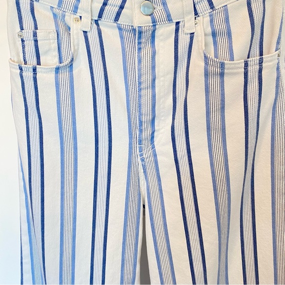 H&M Wide Leg High waist Frayed Ankle Jeans in Blue White Stripe Size 6/Small - Picture 10 of 12